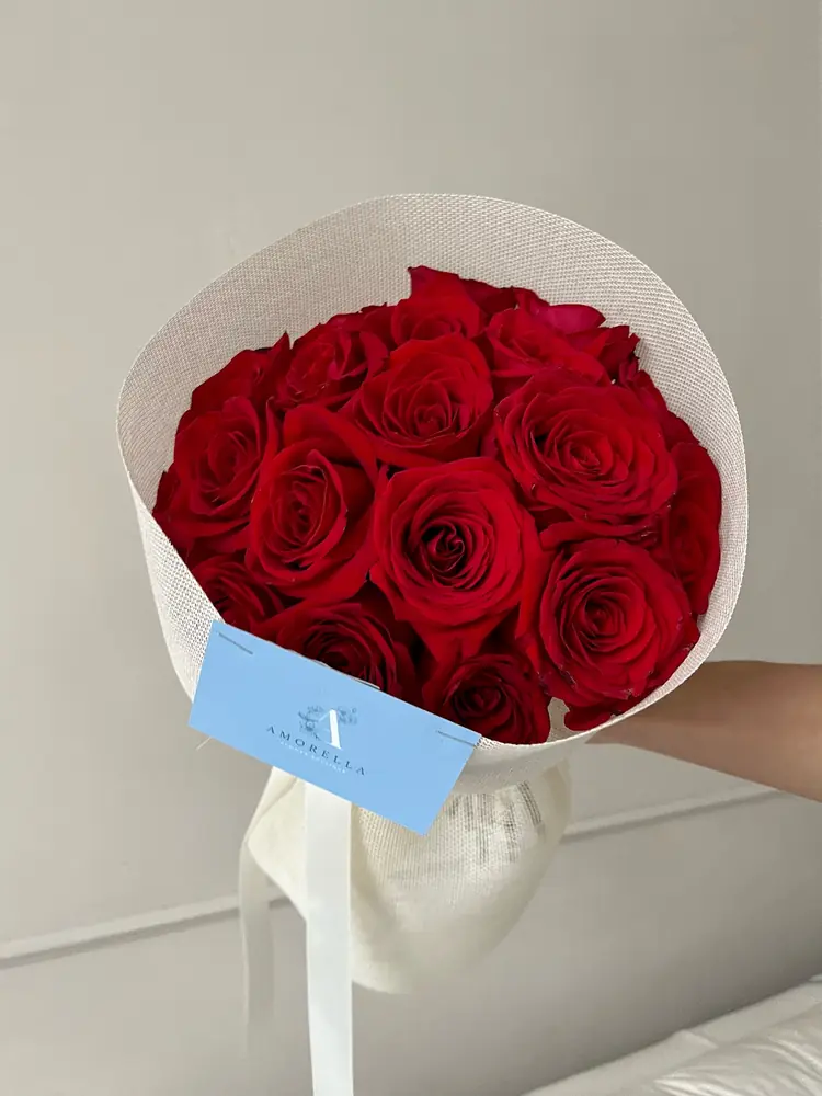 20 red roses in white wrap