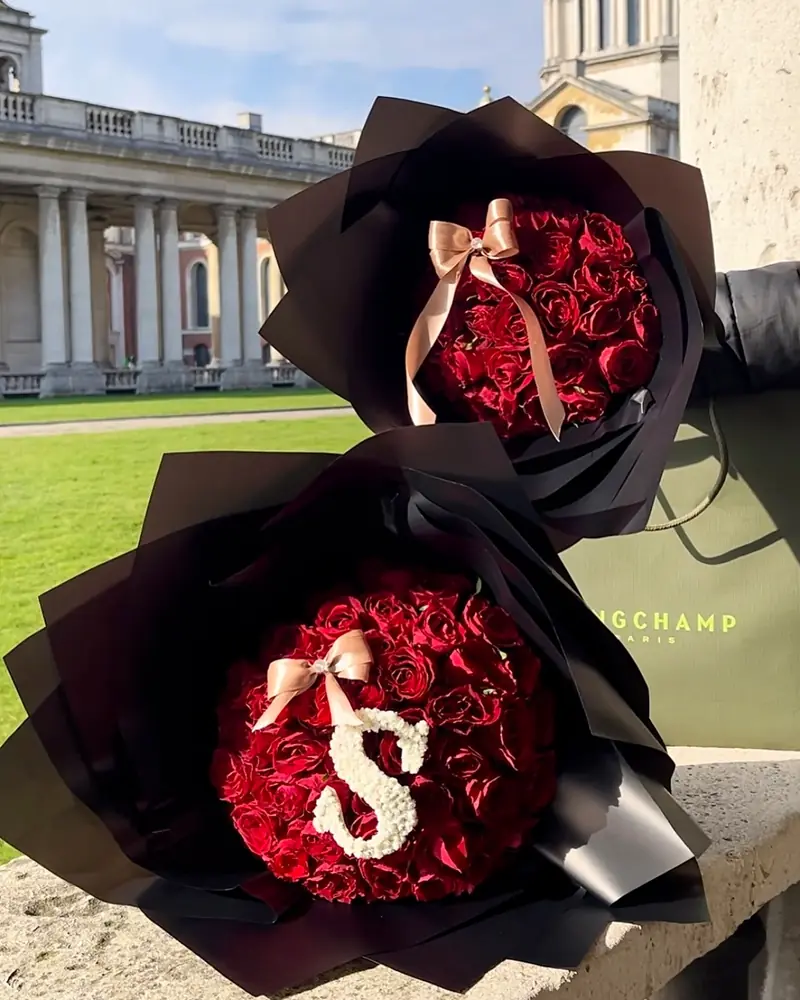 Valentine's red rose bouquets with letter initials