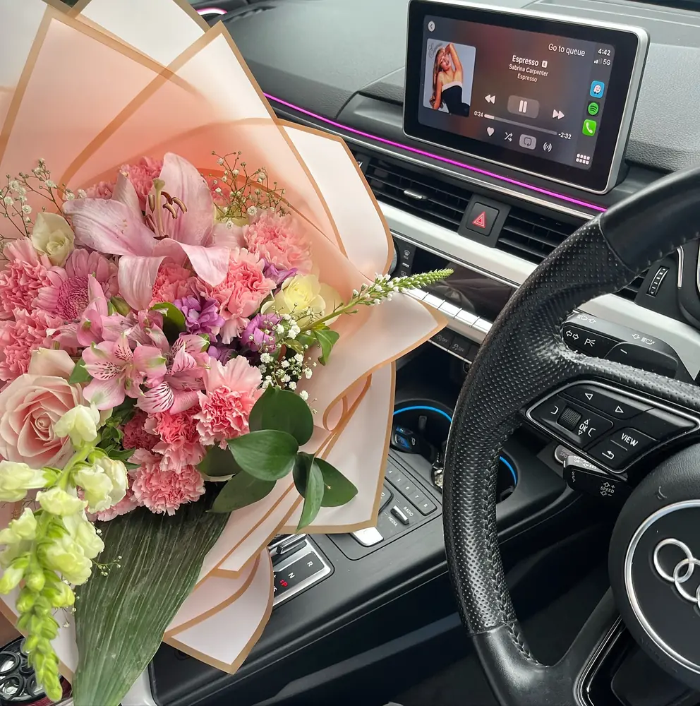 Pink lily and carnation bouquet